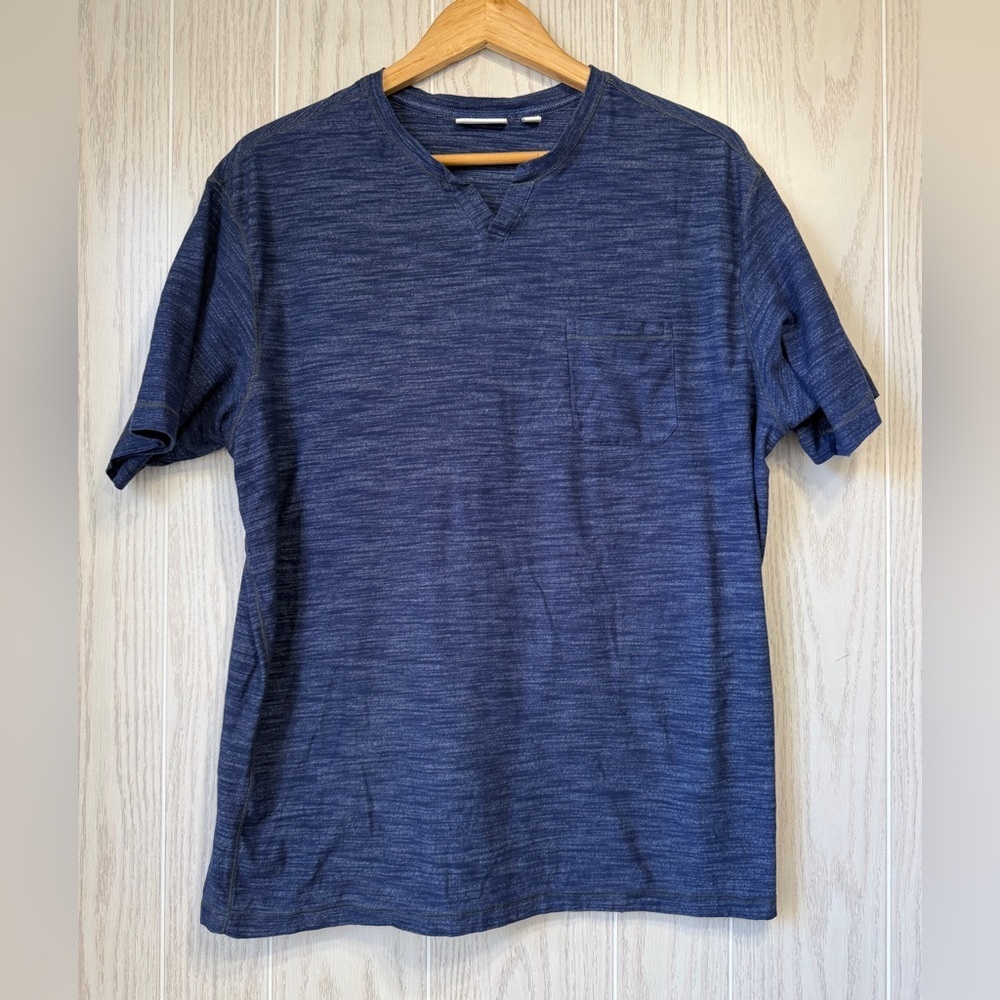 ROWM Men’s Slub Knit Notch-Neck Tee XL – Blue Casual Short Sleeve Shirt